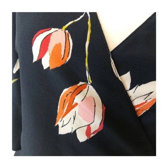 Zara Basic Collection Black Floral‎ Print Wrap Top Blouse Medium - Picture 4 of 7